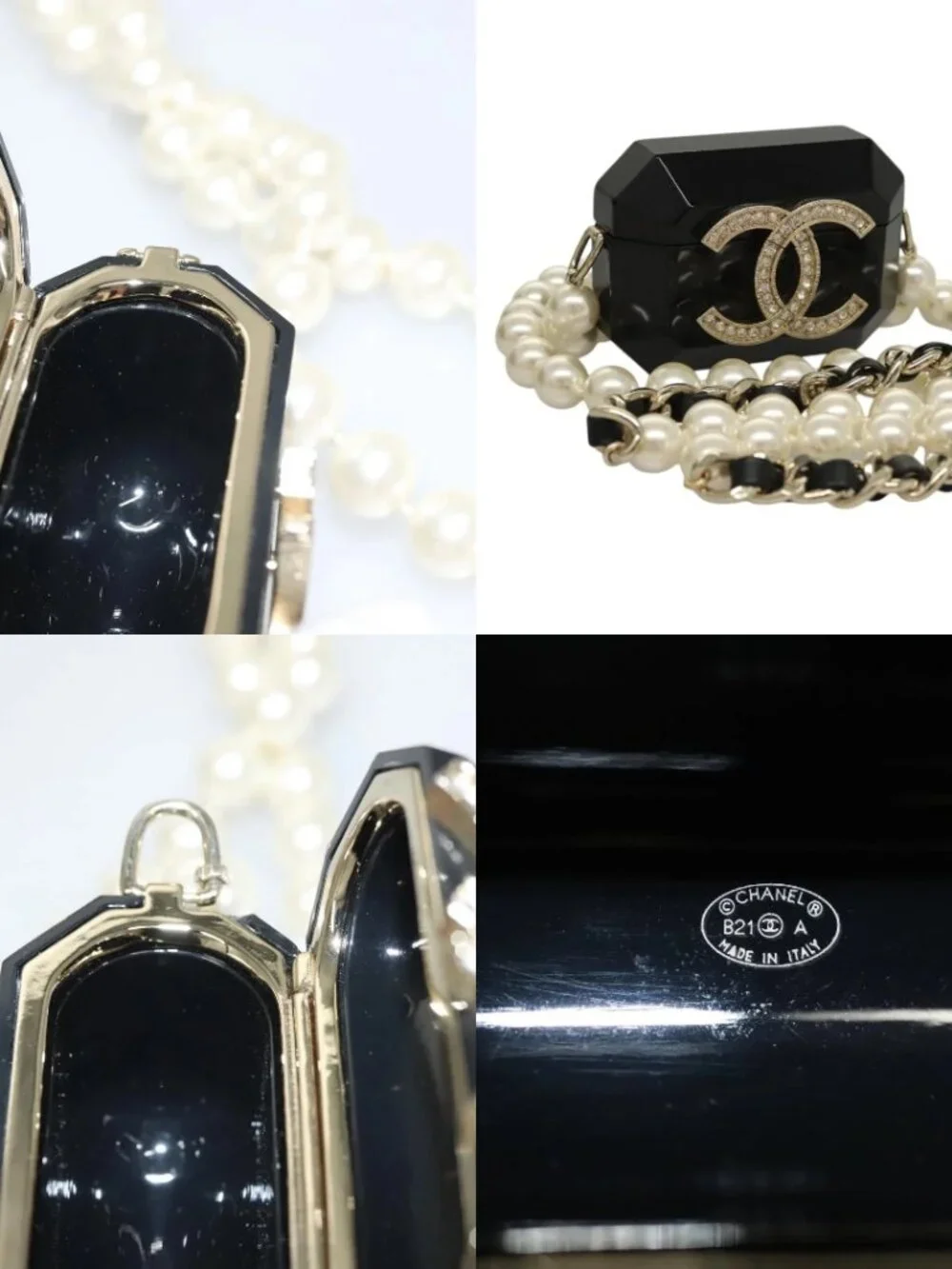 CHANEL Airpods case Shoulder plastic Black CC Auth BA1117SM